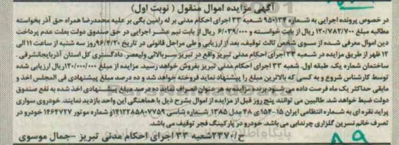مزایده,​مزایده خودروی سواری پراید نقره ای مدل 1385