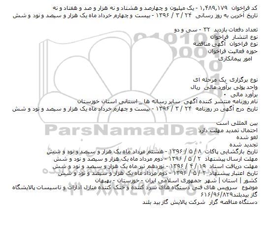 مناقصه سرویس های فنی دستگاههای سرد کننده و خنک کننده