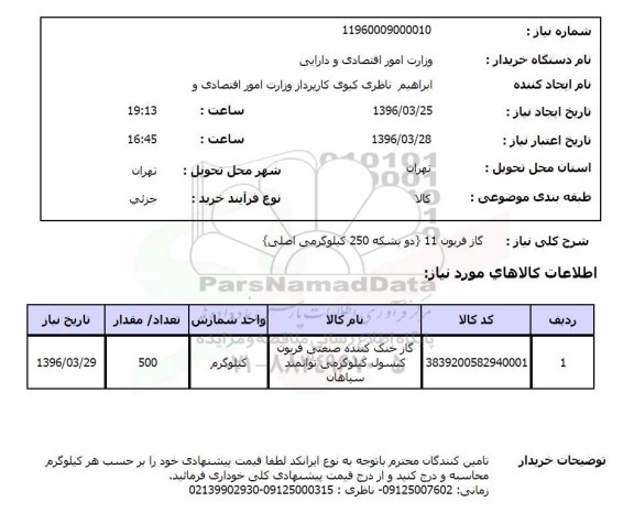 استعلام گاز فریون 11 ( دوبشکه 250 کیلوگرمی اصلی ) 