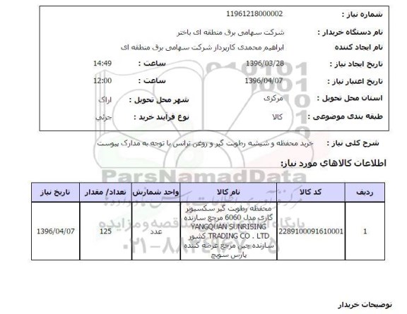 استعلام ، استعلام خرید محفظه و شیشه رطوبت گیر و ....