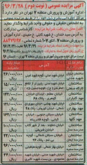 آگهی مزایده عمومی ,مزایده اجاره ساختمان نوبت دوم