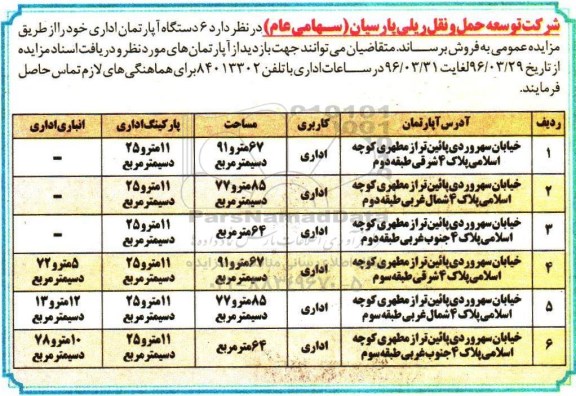 مزایده,مزایده فروش شش دستگاه آپارتمان اداری