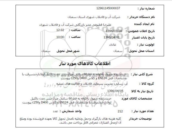 استعلام، استعلام خرید دریچه منهول باطوقه 