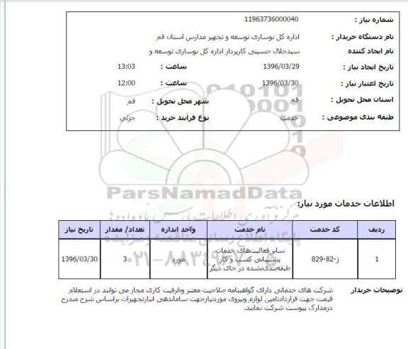 استعلام, استعلام سایر فعالیتهای خدمات پشتیبانی کسب و کار طبقه بندی نشده در جای دیگر 