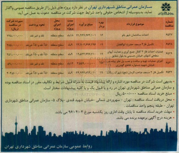 مناقصه , مناقصه احداث ساختمان شهر بانو...