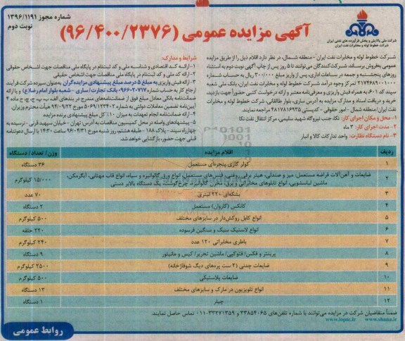 آگهی مزایده عمومی , مزایده فروش کولر گازی پنجره ای مستعمل ... نوبت دوم