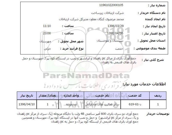 استعلام ,استعلام جمع آوری باتری از مراکز pc