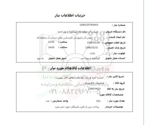 استعلام, استعلام لیست خرید وسایل روشنایی 