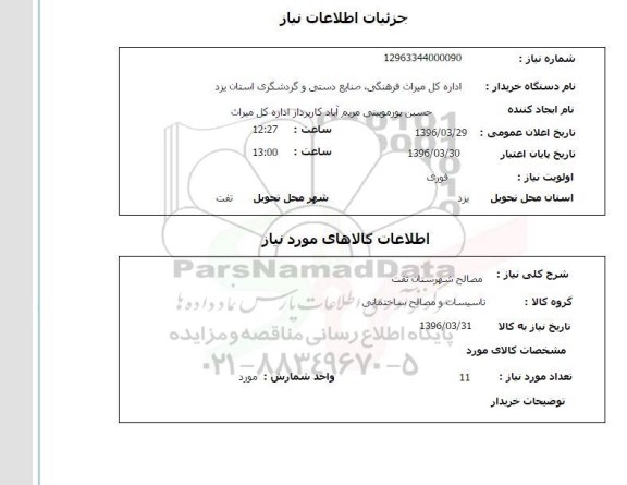استعلام, استعلام مصالح شهرستان تفت 