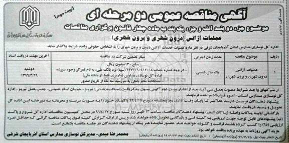 آگهی مناقصه عمومی, مناقصه عملیات آژانس درون شهری و برون شهری- نوبت دوم 