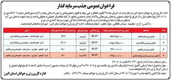 فراخوان عمومی جذب سرمایه گذار,فراخوان تکمیل زمین اسکیت انقلاب