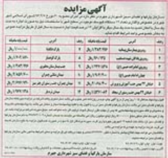 آگهی مزایده, مزایده واگذاری تعداد 12 دستگاه کیوسک 