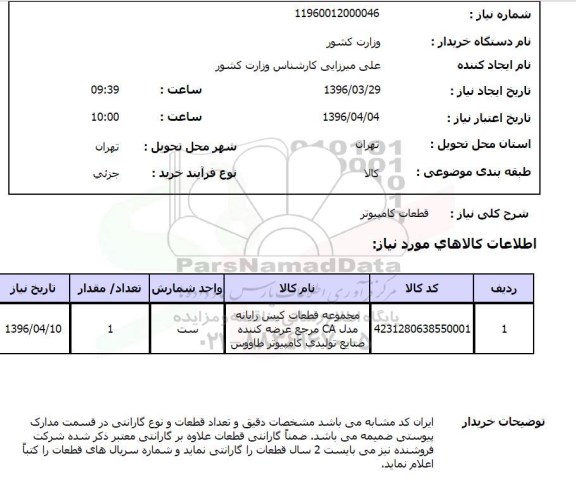 استعلام, استعلام  قطعات کامپیوتر 