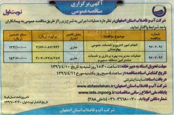 مناقصه ، مناقصه انجام امور اداری و خدمات عمومی بهارستان  ... 