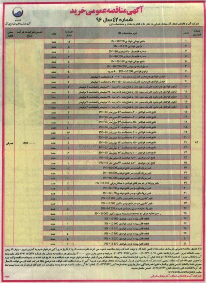 آگهی مناقصه عمومی, مناقصه خرید فلنج جوشی فولادی و ...