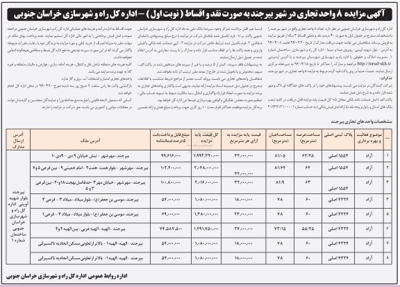 مزایده,مزایده فروش هشت واحد تجاری
