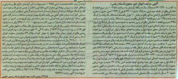 مزایده,مزایده ششدانگ اپارتمان به مساحت 103.58متر