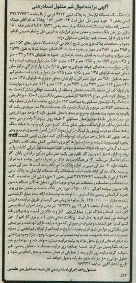 مزایده,مزایده ششدانگ اپارتمان مساحت 117 متر 