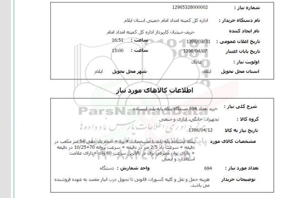 استعلام , استعلام خرید تعداد 694 دستگاه پنکه پایه بلند ایستاده 