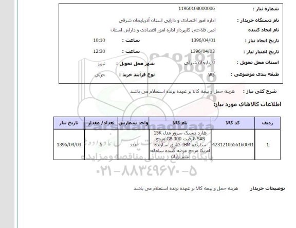 استعلام , استعلام هارد دیسک سرور مدل 15K SAS 