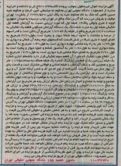 مزایده,مزایده ششدانگ اپارتمان قطعه یک تفکیکی 89.20متر