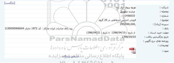 مزایده عمومی، مزایده فروش اجناس اسقاطی در 20 گروه