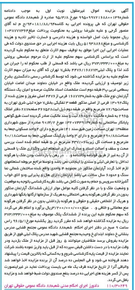 مزایده,مزایده اپارتمان مساحت کل زیربنا 437.06متر