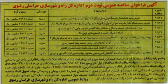 آگهی مناقصه عمومی , مناقصه تعویض سیم شبکه فشار متوسط هوایی بدون روکش....