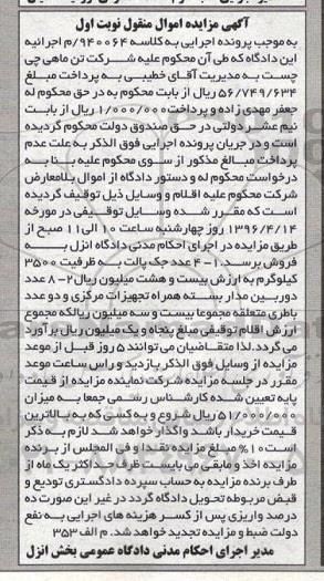 آگهی مزایده, مزایده 4 عدد جک پالت و ...