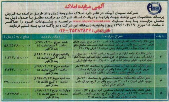 مزایده,مزایده فروش املاک شامل آپارتمان و ساختمان اداری مسکونی