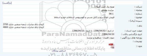 مزایده، مزایده فروش انواع سیم و کابل مسی و الومینیومی اسقاط و خودرو اسقاط  