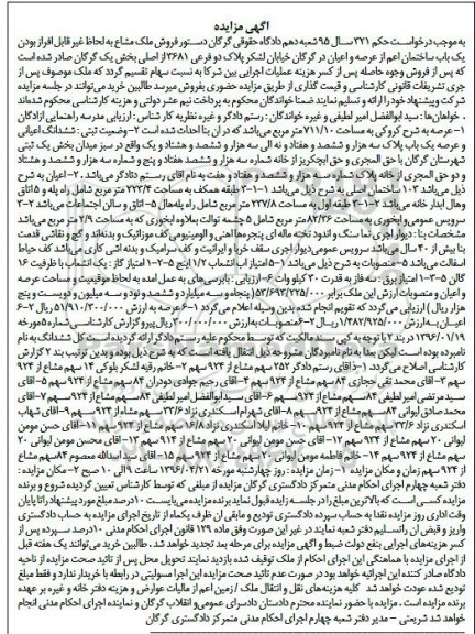 مزایده,مزایده ملک مشاع پلاک دو فرعی 3681 اصلی بخش یک