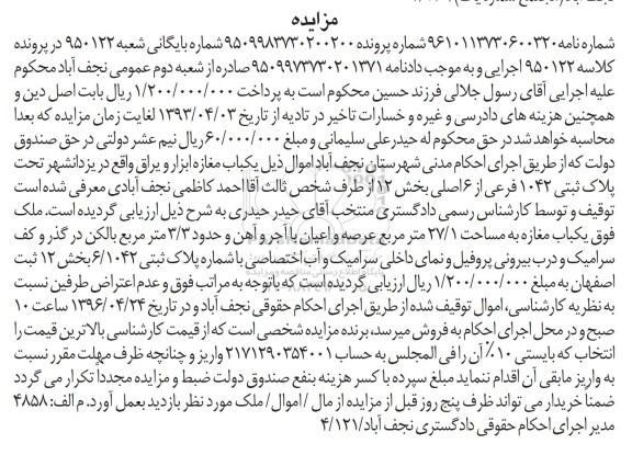 مزایده,مزایده ملک یکباب مغازه مساحت 27.1مترمربع