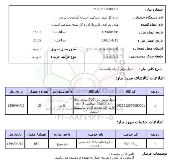استعلام , استعلام دیوار پوش آذران پلاستیک 