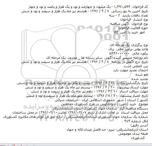 مناقصه خرید (تامین) ادوات الگویی در طرح کشاورزی حفاظتی     