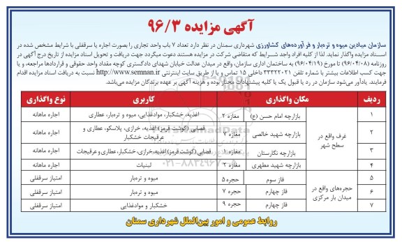 آگهی مزایده, مزایده تعداد 7 باب واحد تجاری