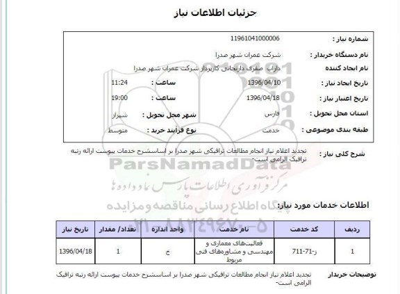 استعلام، انجام مطالعات ترافیکی شهر صدرا