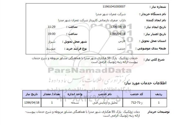 استعلام، استعلام خدمات ژوئکنیک پارک 55 هکتاری شهر صدرا 