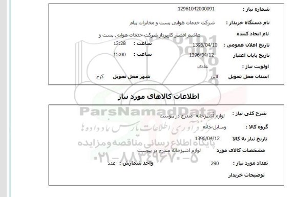 استعلام لوازم آشپزخانه