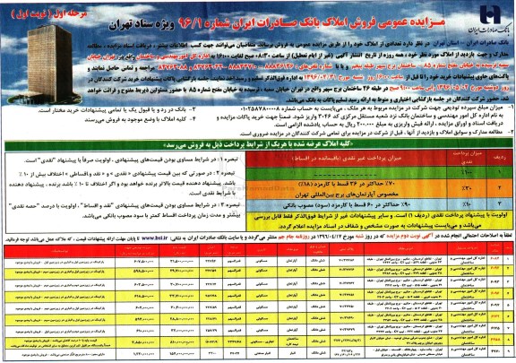 مزایده,مزایده فروش تعدادی از املاک کاربری مسکونی تجاری انبار صنعتی