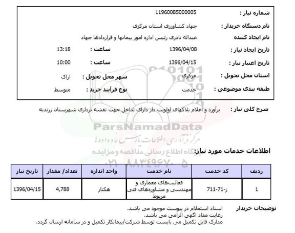 استعلام برآورد و اعلام پلاکهای اولویت دار شهرستان زرندیه 