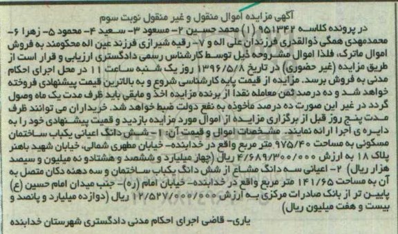 مزایده,مزایده ششدانگ اعیانی ساختمان