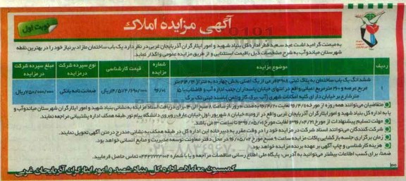مزایده,مزایده واگذاری ششدانگ ساختمان متراژ 414.14متر