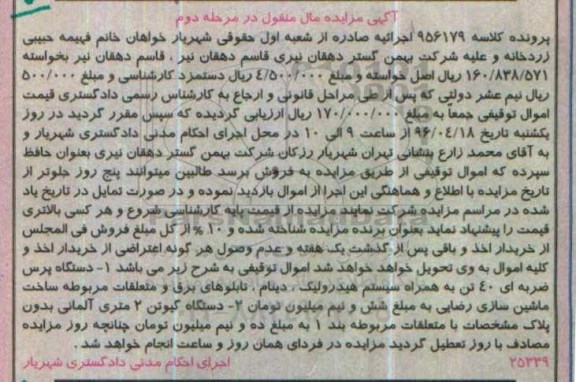 آگهی مزایده ,مزایده دستگاه پرس ضربه ای مرحله دوم