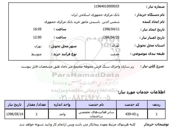 استعلام, استعلام زیرسازی و اجرای سنگ فرش محوطه