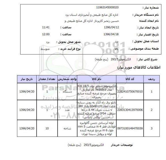 استعلام الکتروموتور293/5(پنج طبقه)