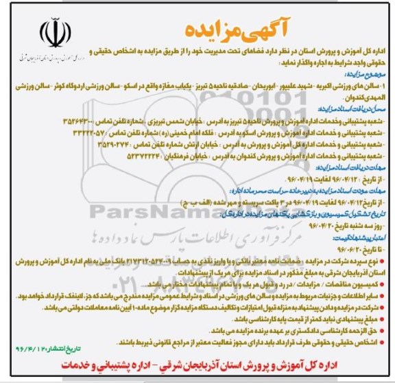 آگهی مزایده، مزایده فضاهای تحت مدیریت