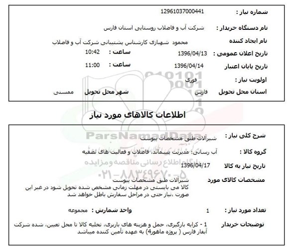 استعلام, استعلام شیرآلات