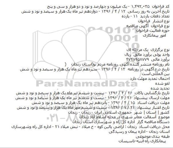 مناقصه ، مناقصه آسفالت معابر شهری  