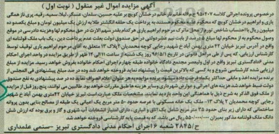 مزایده,مزایده ملک خانه مسکونی عرصه 50 متر نوبت اول